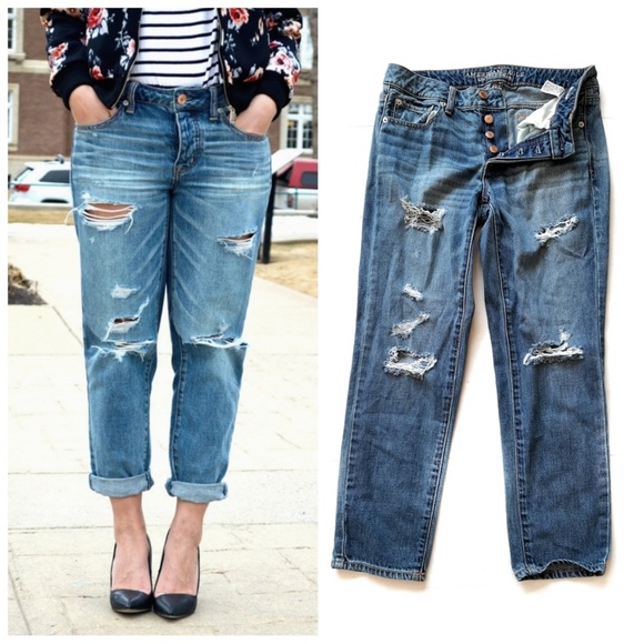 American Eagle Outfitters Denim - American Eagle Boy Crop Distressed Buttonfly Jeans